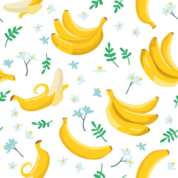 Vetor Verão Padrão Exótico Com Bananas Amarelas Flores Folhas Design —  Vetores de Stock