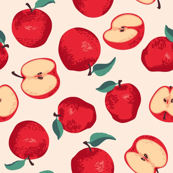 Vektorsommermuster Mit Äpfeln Blüten Und Blättern Nahtloses Texturdesign — Stockvektor