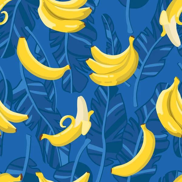 Vetor Verão Padrão Exótico Com Bananas Amarelas Flores Folhas Design —  Vetores de Stock