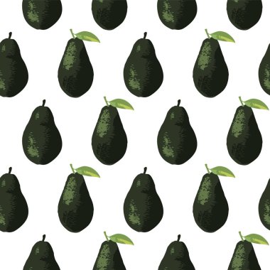 Avokado, çiçek ve yapraklı vektör yaz deseni. Kusursuz doku tasarımı.