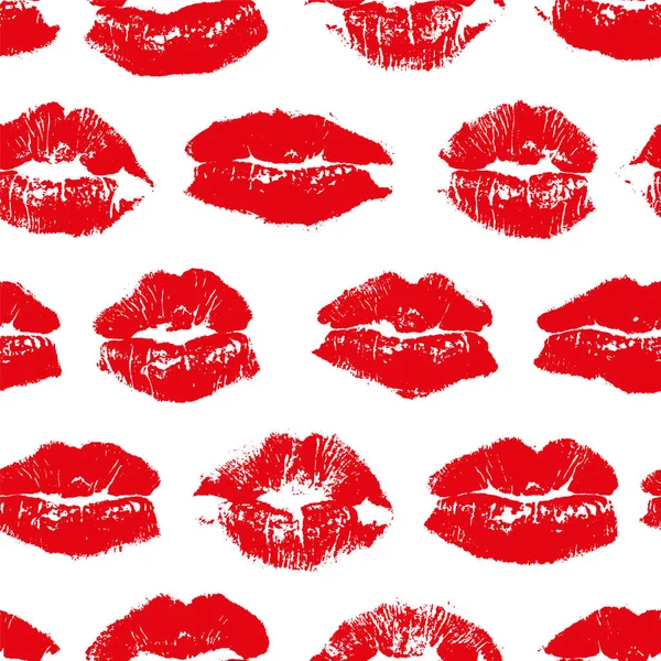 Vector Seamless Pattern Imprint Kiss Red Lips — Stock Vector