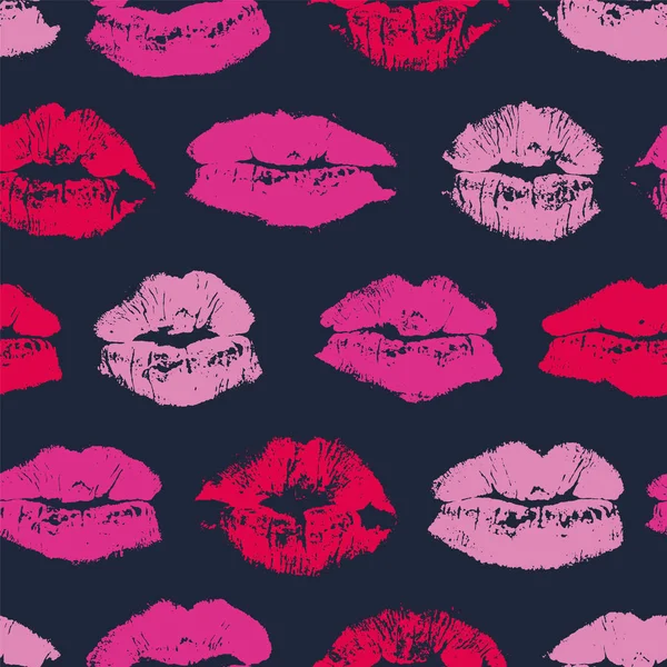 Vector Seamless Pattern Imprint Kiss Red Lips — Stock Vector