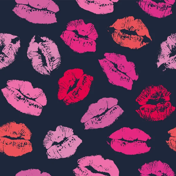 Vector Seamless Pattern Imprint Kiss Red Lips — Stock Vector