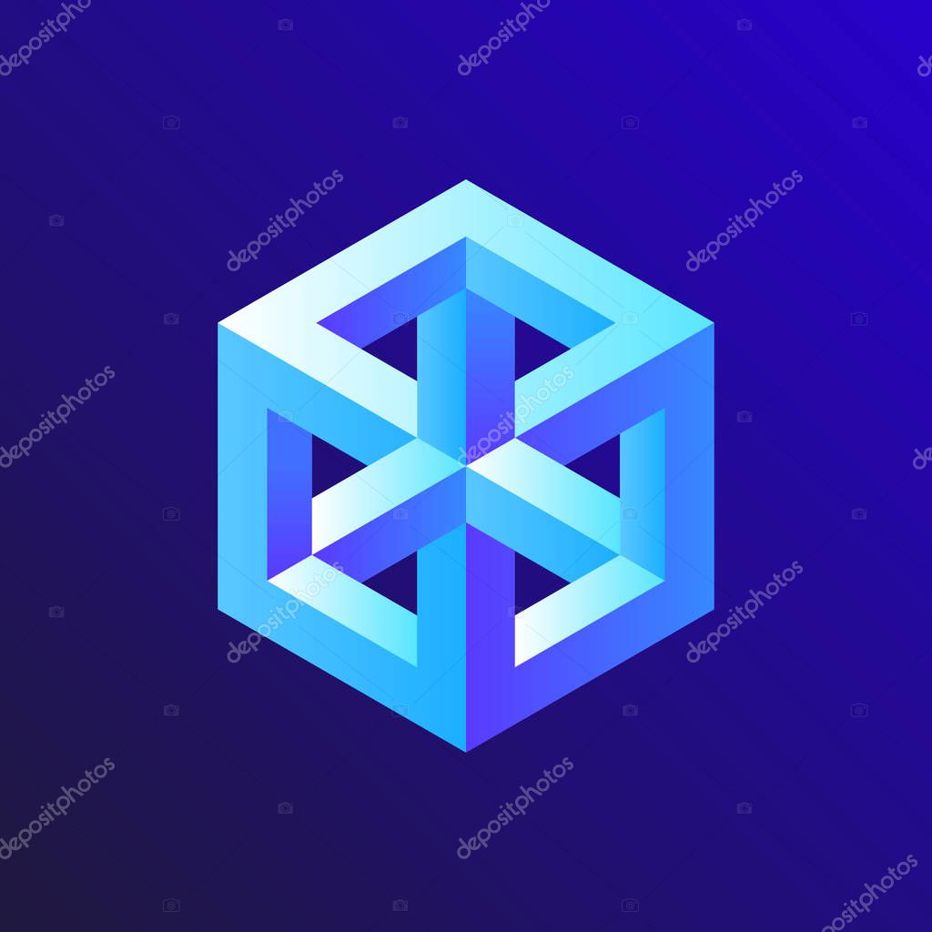 Unreal optical illusion cube illustration, isometric drawing
