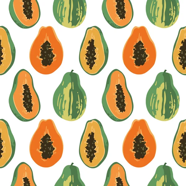 Patrón Vectorial Verano Con Papaya Diseño Textura Sin Costuras — Archivo Imágenes Vectoriales
