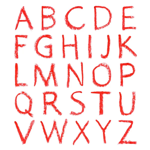 赤い口紅の手描きのアルファベット 書道フォントです Brushpen レタリング グランジ スタイルのアルファベット — ストック写真
