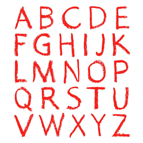 赤い口紅の手描きのアルファベット 書道フォントです Brushpen レタリング グランジ スタイルのアルファベット — ストックベクタ