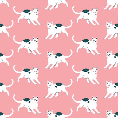 Şirin yavru kedi ile Seamless modeli. Yaratıcı çocukça doku. Vektör çizim.
