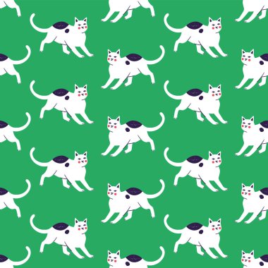 Şirin yavru kedi ile Seamless modeli. Yaratıcı çocukça doku. Vektör çizim.