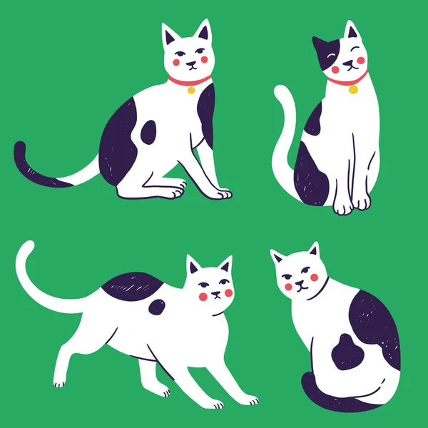 Doodle Divertente Simpatico Gatto Disegnato Mano Gattino Isolato Sfondo Illustrazione — Vettoriale Stock
