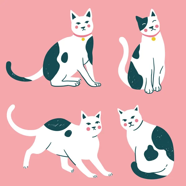 Doodle Divertente Simpatico Gatto Disegnato Mano Gattino Isolato Sfondo Illustrazione — Vettoriale Stock
