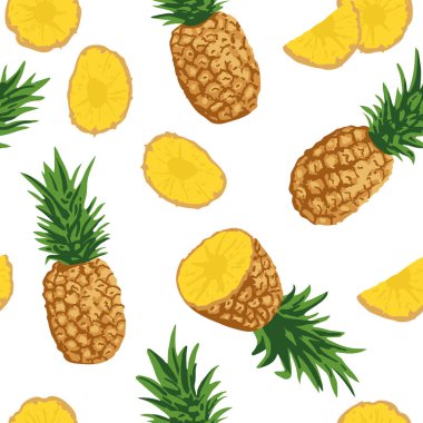 Ananaslı vektör yaz modeli. Kusursuz doku tasarımı.