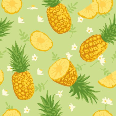 Ananaslı vektör yaz modeli. Kusursuz doku tasarımı.