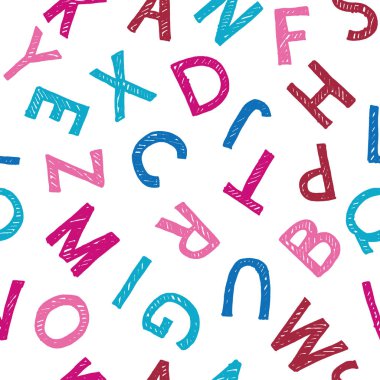 Vektör çizilmiş seamless modeli alfabesi ile. Hat yazı tipi. Modern fırça yazı. Grunge tarzı doku. 