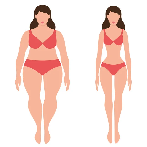 Mulher Gorda Magra Antes Depois Conceito Ilustração Vetorial —  Vetores de Stock