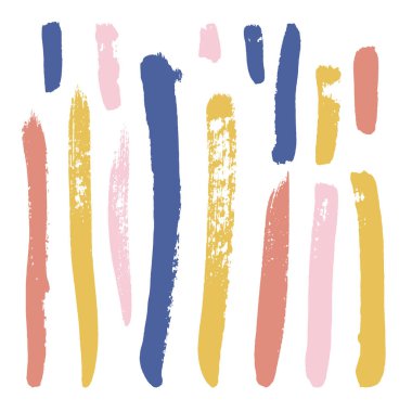 El çizilmiş elemanların vektör parlak koleksiyonu: damlalar, çizgiler, sıçramalar, noktalar, fırça darbeleri. Arka planda yalıtılmış. 