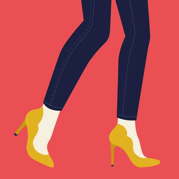 Γυναικεία Πόδια Και Πόδια Κομψά Πολύχρωμα Υποδήματα Φωτεινά Παπούτσια Επίπεδη — Διανυσματικό Αρχείο