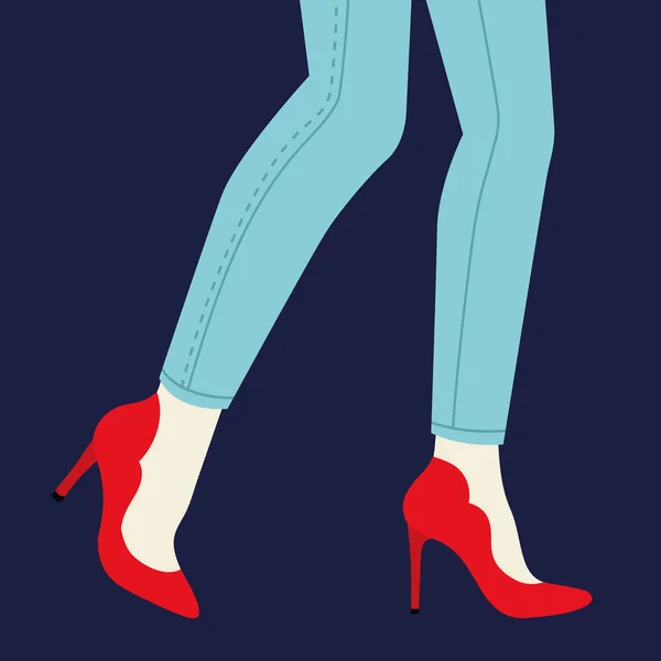 Női Lábak Lábak Stílusos Színes Lábbelivel Fényes Cipő Lapos Design — Stock Vector