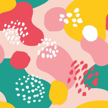 Vektör dikişsiz desen. Renkli boyalı suluboya noktaları. Elle çizilmiş doku öğeleri. 