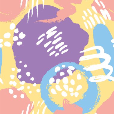 Vektör dikişsiz desen. Renkli boyalı suluboya noktaları. Elle çizilmiş doku öğeleri. 