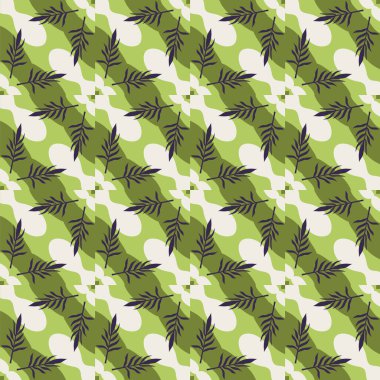 Şekillendirilmiş tropikal yapraklar ve çiçeklerle vektörsüz desen