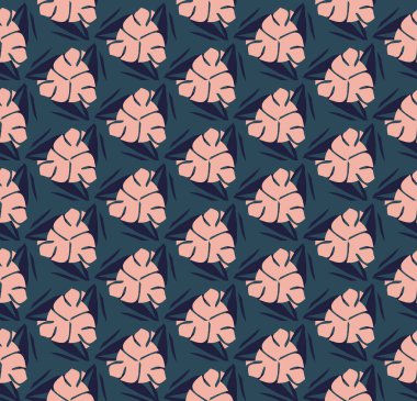 Şekillendirilmiş tropikal yapraklar ve çiçeklerle vektörsüz desen