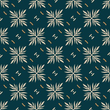 Şekillendirilmiş tropikal yapraklar ve çiçeklerle vektörsüz desen