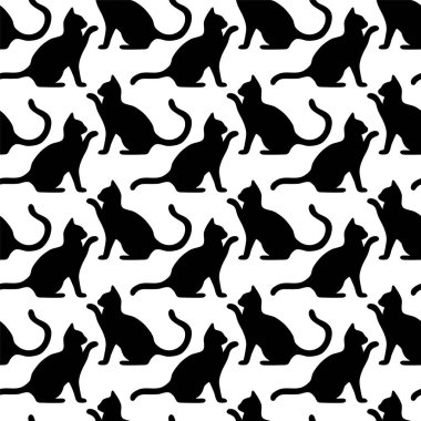 Şirin kedileri olan kusursuz bir desen. Yaratıcı çocuksu doku. Vektör siyah ve beyaz Görüntü.