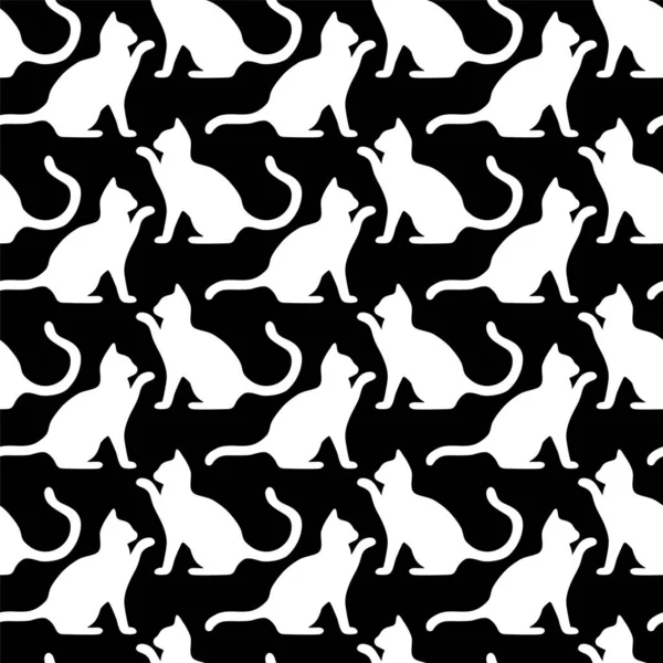 Bezproblémový Vzor Roztomilými Koťátky Tvůrčí Dětská Textura Černobílý Vektor Ilustrace — Stockový vektor