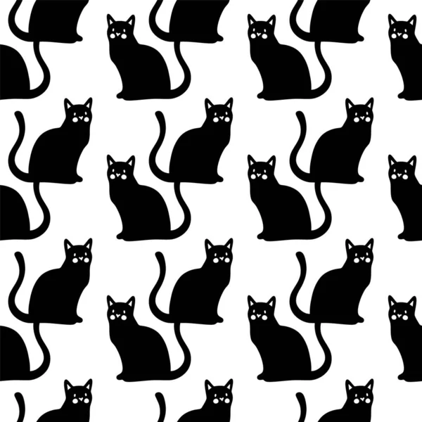 Seamless Pattern Cute Kittens Creative Childish Texture Vector Black White — Stock Vector