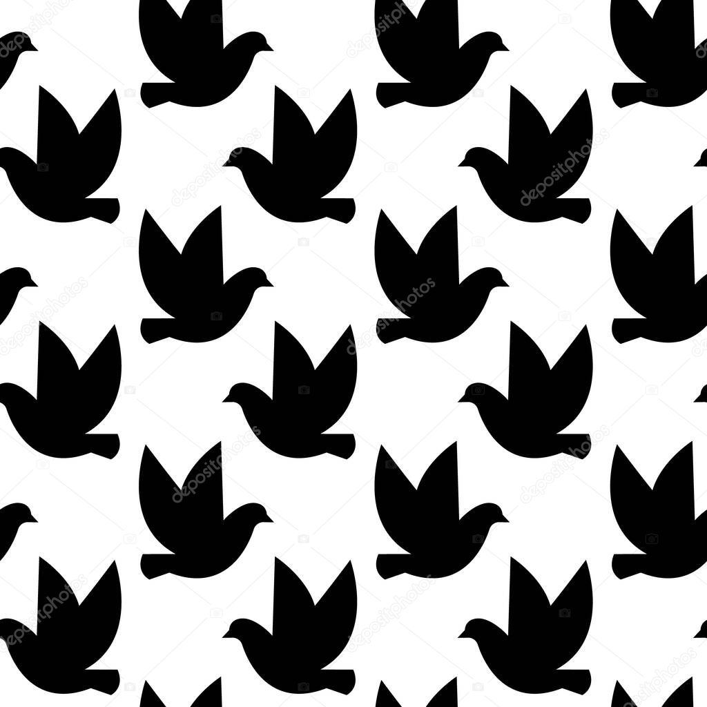 Vector seamless pattern with birds silhouettes. Black and white