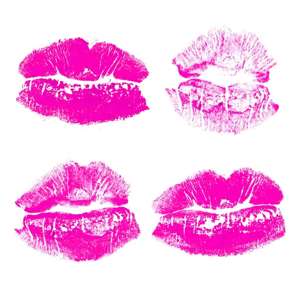 Set Imprint Kiss Pink Lips Isolated White Background — Stock Photo, Image