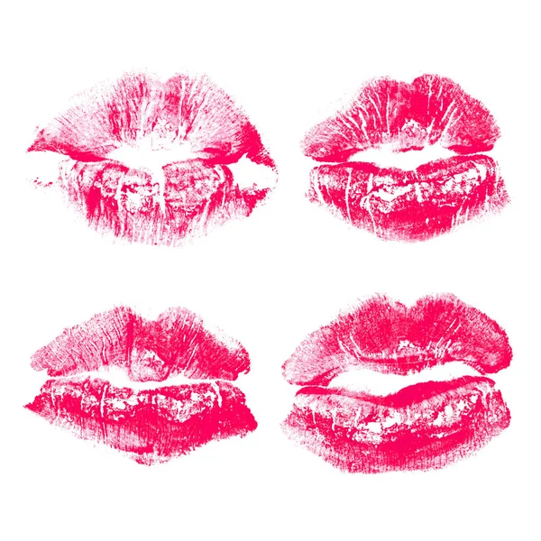 Set Van Imprint Kus Roze Lippen Geïsoleerd Witte Achtergrond — Stockfoto