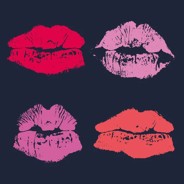 Set Imprint Kiss Pink Lips Isolated Background — Stock Vector