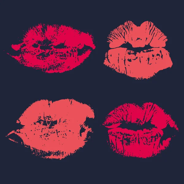 Set Van Afdruk Kus Roze Lippen Geïsoleerd Achtergrond — Stockvector