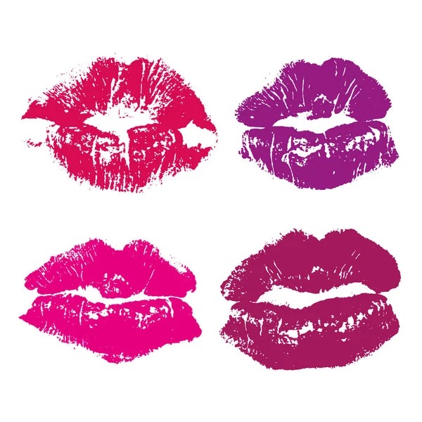 Set Imprint Kiss Pink Lips Isolated White Background — Stock Vector
