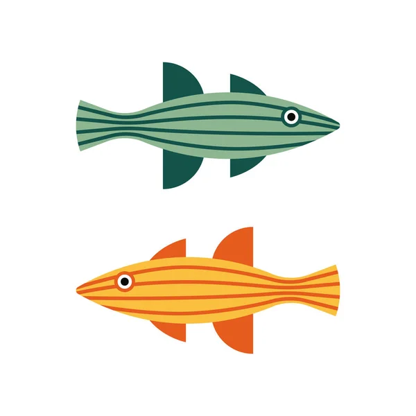 Ilustración Vectorial Peces Aislados Sobre Fondo Blanco Elemento Diseño Artesanal — Vector de stock