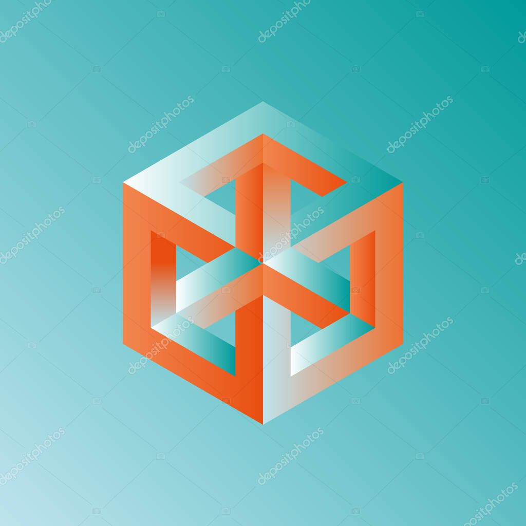 Unreal optical illusion cube illustration, isometric drawing