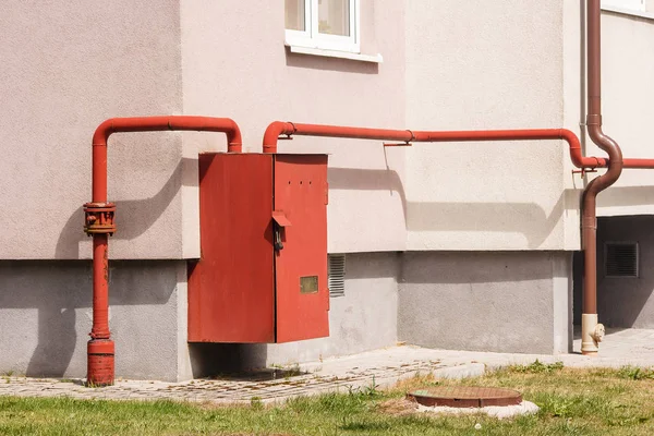 Modern Gas Distributor Wall House Sunny Summer Day Closeup — Stock Photo, Image