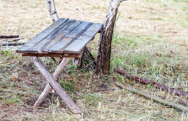 Ruw Houten Tafel Het Bos Zomer Dag Closeup — Stockfoto