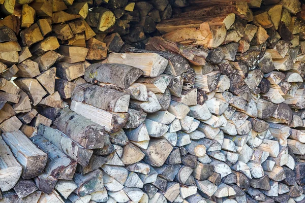 Brennholz Gestapelt Einem Holzstapel Freien Nahaufnahme — Stockfoto