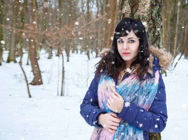 Ritratto Una Bella Giovane Donna Che Passeggia Nel Parco Invernale — Foto Stock