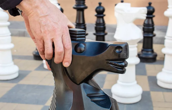 Kawałek koń mężczyzna ogromny ruch szachy zewnątrz — Zdjęcie stockowe