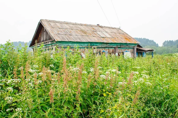 Покинутий дерев'яний будинок в селі — стокове фото