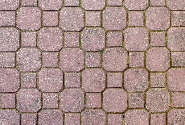 歩道のタイルで舗装道路 美しいレンガの背景と明るい茶色のレンガの石積みの質感 屋外の閉鎖 — ストック写真