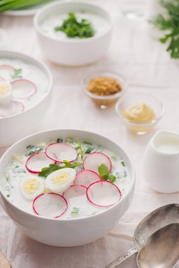Geleneksel soğuk yaz çorbası. Kolay sebze yemekleri..