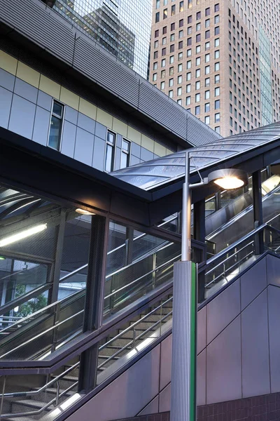 Modern architecture - Futuristic city view on stairs decorated with shiny steel plates — ストック写真