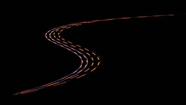 Light Trails Hazard Lights Two Cars Driving Double Bend — Stock Photo, Image