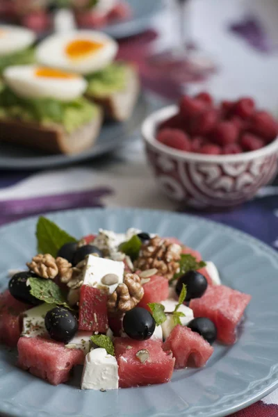 Una Cena Ligera Verano Para Dos Personas Ensalada Huevos Cocidos — Foto de Stock