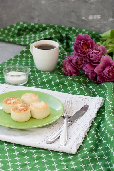 Deliciosos Cheesecakes Dietéticos Queijo Agricultor Caseiro Para Café Manhã Café — Fotografia de Stock